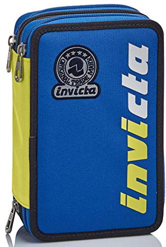 Invicta Astuccio Scuola 3 Zip, Blu, Kupang, Triplo Scomparto Completo di Penne, Matite e Pennarelli, Accessori Scuola, Accessori Zaino, Scuola Elementare, Bambino