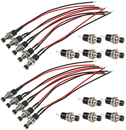 GTIWUNG Vorverkabelt Mini Momentan Druckknopf, Momentane Druckschalter Lockless, SPST EIN-AUS AC 250V/1A, 2 Pin Runder Flachknopf-Drucktasten für Modelleisenbahn-Hobby