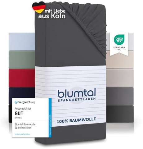 Blumtal® Basics Spannbettlaken Topper 180x200cmJersey - Bettlaken 180x200cm aus 100% Baumwolle - Oeko-TEX zertifiziertes Spannbetttuch 180x200cm - Spannbettlaken 180x200cm Topper - Anthrazit