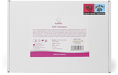ELANEE Soft-Tampons normal, 10 Stück, fadenlos für Sport & Schwimmen | Weiche, flexible Tampons mit integrierter Lasche|einzeln in Papier verpackt | Made in Germany