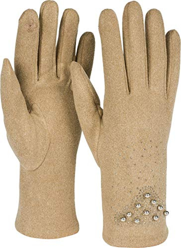 styleBREAKER Damen Touchscreen Handschuhe Strass | Edle Perlen-Applikation, Fleece-Innenfutter, leitfähige Fasern am Zeigefinger, extrem elastische Passform (16-21 cm Umfang).