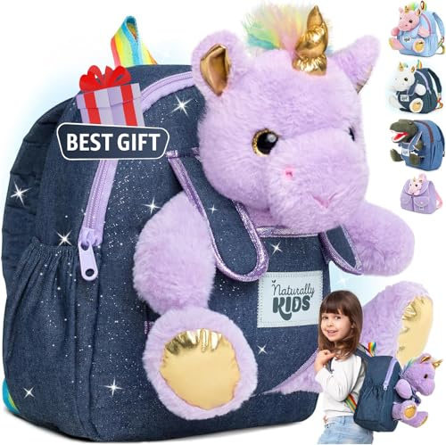Naturally KIDS Toddler Backpack with Plush Animal Toys, Gifts for Kids | Birthday Gifts for Boys and Girls for 2, 3, 4, 5, 6, 7 Year Old