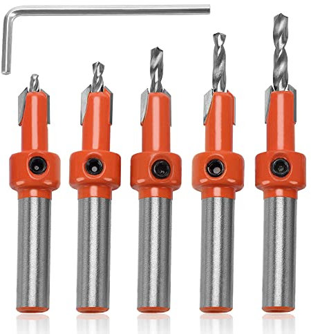 YIXISI 5 Pezzi 8mm Punte da Trapano Svasate per Falegnameria, Punte da Trapano Affusolate per Foratura del Legno, con Chiave Esagonale e Vite
