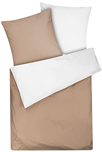 Moon Renforcé, biancheria da letto double-face, in 100% cotone, ca. 135 x 200 / 80 x 80 cm (crema/tortora)