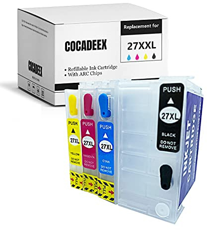 COCADEEX Leere nachfüllbare Tintenpatrone für 27XL 27XXL Tinte, funktioniert mit Workforce WF-3620 WF-7620 WF-7610 WF-3640 WF-7110 WF-7210 WF-7710 WF-7715 WF-7720 Drucker | Ersatzpatrone kompatibel mit Workforce WF-3620 WF-7620 WF-7610 WF-3640 WF-7110