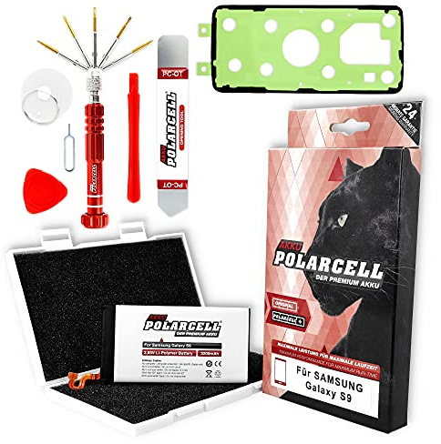 PolarCell Batterie pour Samsung Galaxy S9 | SM-G960F avec kit d'outils & adhésif pour cadre | 3200mAh | 7 % de capacité en plus que la batterie d'origine | cellules de qualité A+