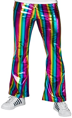 Boland 44744 - Hose Regenbogen, Stretch-Hose im Metallic-Look, Streifen, Kostüm, Karneval, Mottoparty, CSD, Pride-Festival