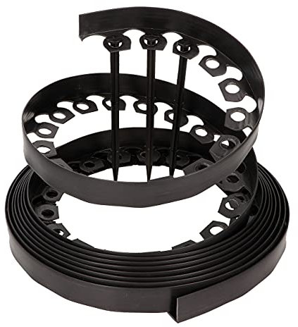 GARDENIX Flexible Rasenkante Kunststoff - Wetterbeständige Rasenabgrenzung Beeteinfassung Rund - Blumenbeet Umrandung - Schwarz, 10 m, 20 Erdanker, 10 cm Höhe