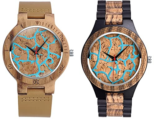 SUPBRO Holzuhren Herren Uhren Holz-Armbanduhr Uhr für Männer Analog Armbanduhr Holzuhr Quarzwerk mit Lederband