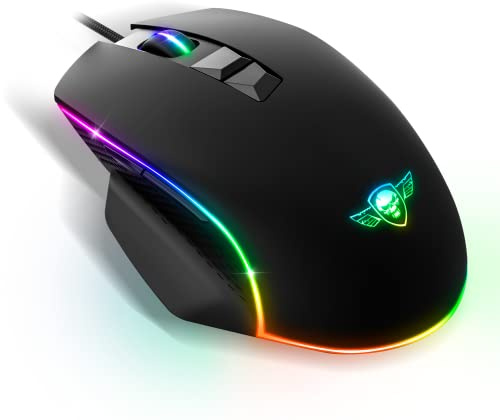 Spirit Of Gamer Pro M1, Raton Gaming con Cable, 7 Botones Programables, Sensor Óptico 8000 dpi, Retroiluminación RGB Personalizable, Raton Ergonómico con Apoyo para el Pulgar