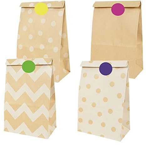 Papiertüten Braun, Klein Geschenktüten, 20 Stück Kraftpapiertüten mit 36 Aufklebern, Geschenktüten Papier Braun Bonbon Tüten, Kindergeburtstag Partytüten zum Verpacken von Geschenken Weihnachtsfeier