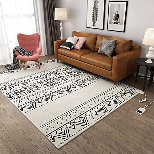 Moderner hellgrauer Teppich, Infrarotheizung/wasserdicht/Timer/einstellbare Temperatur, Grauer/schwarzer/weißer Teppich, für Wohnzimmer, Schlafzimmer,C,105CM*190CM