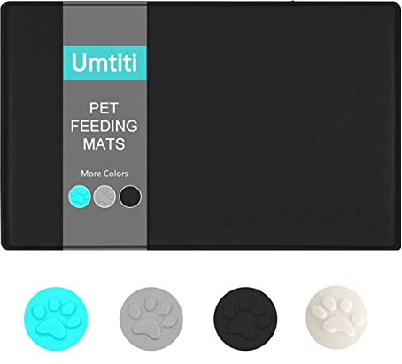 Umtiti Napfunterlage für Hund Katzen （48x30cm,schwarz）, wasserdichte rutschfeste Silikon Hundenapf Futternapf Matte,wasserdichte Unterlage mit Rand, spülmaschinenfest,M-1pc,schwarz