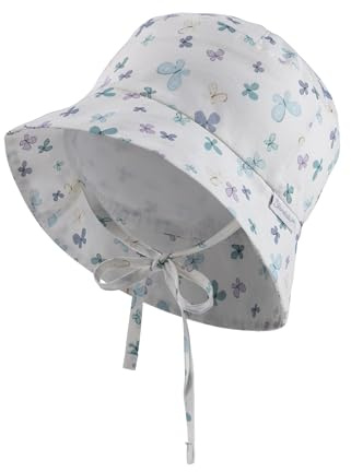 Sterntaler Babyhut Schmetterlinge mit Größenregulierung - Mädchen Babyhut mit Bindeband - Sonnenhut aus Baumwolle mit UV -Schutz 30 für optimalen Sonnenschutz - weiß, 45