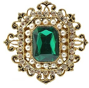 Antique Rhinestone Brooch Pin for Women Girls Gold Tone Vintage Baroque Rectangle Crystal Shell Pearl Victorian Style Brooches Lapel Pins Elegant St Patrick's Day Festival Ornament Jewelry Gift (Green CZ)