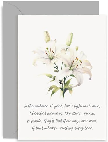 Old English Co. White Lily Flower Sympathy Cards - Thinking of You Card - Loss of Mum, Dad, Friend, Husband, Wife - Condolences Card - Poem Deepest Sympathy Sorry For Your Loss Card | Blank Inside