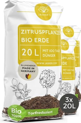 JASKER'S Bio Zitruserde 60 L (3x20L) mit Dünger - Mediterrane Pflanzenerde - 100% natürliche Rohstoffe - torfreduzierte Blumenerde & optimale Nährstoffversorgung für leckere Zitronen