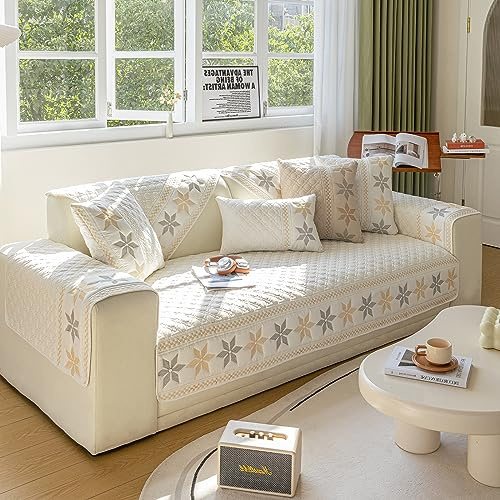 VanderHOME 1 2 3 4 Sitzer Sofabezug Couchbezug L Form Ecksofa Sofa/Couch überwurfdecke, Rutschfester Sofa überzug aus Baumwolle 90 * 160cm-Weiß-Sitzbezug(1 Stück)