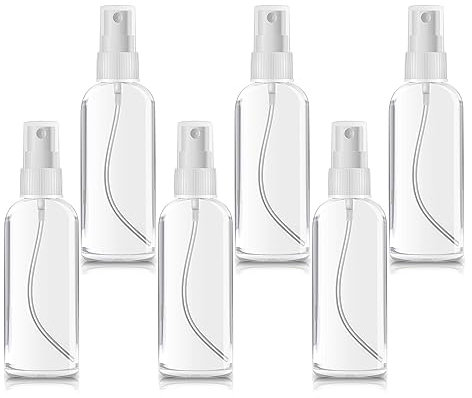 6 Stück 50ml Sprühflasche, Kleine Sprühflaschen zum Befüllen, Transparente Leer Feinen Nebel Sprühflasche Reise Zerstäuber, für Flüssigkeit Kosmetik für Reisen, Reinigung, Körperpflege