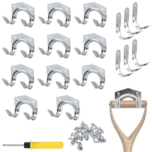 BELLE VOUS 18er Pack Gartengerätehalter Haken für Garage, Garten & Fahrradschuppen - Doppel-/Einzelhaken Wandmontage - Gerätehalter mit 30 Schrauben & Schraubendreher - Werkzeughalter Wand