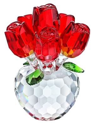 H&D HYALINE & DORA Kristall-Rosenfigur, rote Rose, Geschenk für Ehefrau, Mutter, Freundin, Kristall-Rosenstrauß-Figur für Tischdekoration, Valentinstagsgeschenk für sie