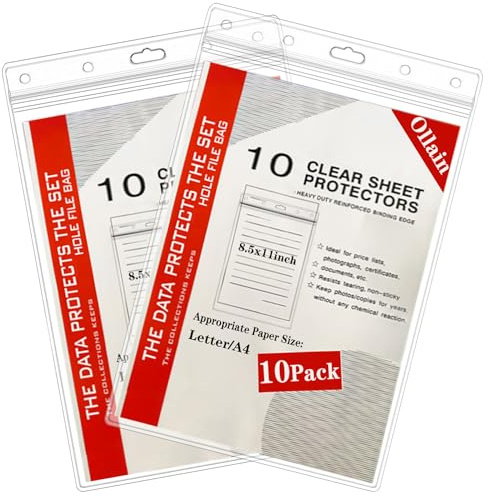 Ollain 10 PCS Job Ticket Holders Waterproof Resealable Zip Dry Erase Document Holder Clear Hard Plastic Sleeves, 8.5 x 11 | Duty Work Pocket Hanging Sheet Protectors