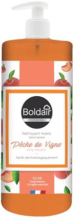 BOLDAIR- Nettoyant mains pêche de vigne- Formule nettoyante, Hydratante et adoucissante- 500ML- Fabrication Française