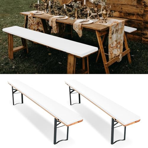 2er-Pack bierzeltgarnitur auflage, Bierbankauflage gepolstert für Bierzeltgarnitur 220x25x3cm bierbank auflagen, XL Waschbare auflagen bierzeltgarnitur für Partyzeltgarnitur(Weiß, wasserdicht)