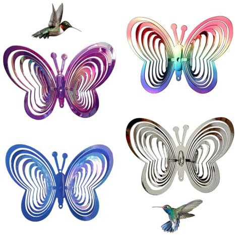 4 unidades ahuyentador de pájaros: Mariposa Reflectante Ahuyentador, espiral de viento, para balcones, jardines, exteriores y terrazas, decoración de jardín