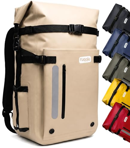 Ruqqle Sac étanche Polyvalent, Waterproof Dry Bag 20/30/45L, 3 Poches externes, Sac à Dos Confort imperméable idéal Voyage Plage Mer Bateau Canoë Paddle Kayak Moto Randonnée Camping Pêche Loisirs