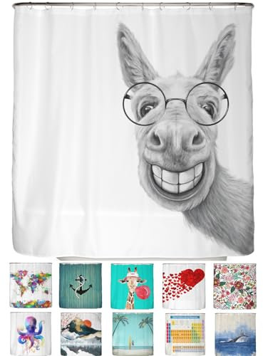 arteneur® - Esel - Anti-Schimmel Duschvorhang 180x180 - Recycelt mit Öko-Tex Standard 100 - Beschwerter Saum, Blickdicht, Wasserdicht, Waschbar, 12 Ringe & E-Book