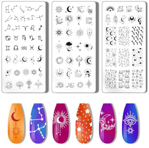 PH PandaHall 3 Stück Mond Stern Nagel Schablone Stempel 12 Konstellationen Nagelstempelplatte Nachthimmel Nagelkunst Schablonen Druck Nagelschablonen Nagelbildplatten Für Nageldruck Maniküre Salon