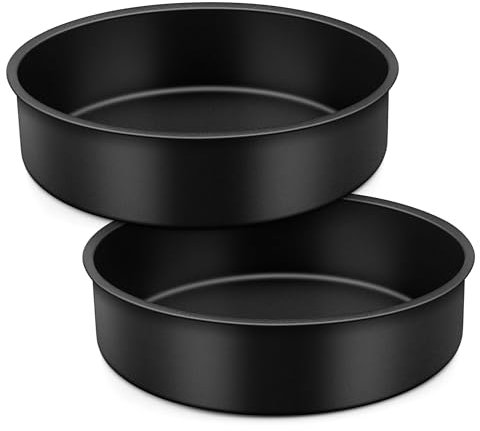 Joyfair 9.5 Inch Cake Tin Set of 2, Non-Stick Stainless Steel Round Cake Mould Pan, Large Baking Tins for Birthday Wedding, Rust Resistant & Easy to Clean, One-Piece & 5cm Deep (24cm, Black)