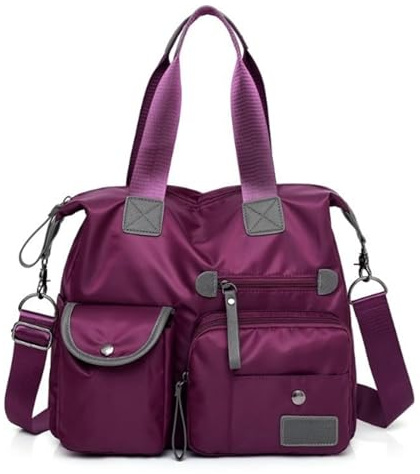 Felenny Borsa tote con tasche multiple in tessuto Oxford impermeabile da donna, alla moda, borsa a tracolla per donne e uomini, lavoro, palestra, viaggi, Viola, Medium