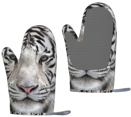 weißer Tiger, Silikon-Ofenhandschuhe, rutschfeste Kochhandschuhe, hitzebeständige Backhandschuhe, EIN Paar