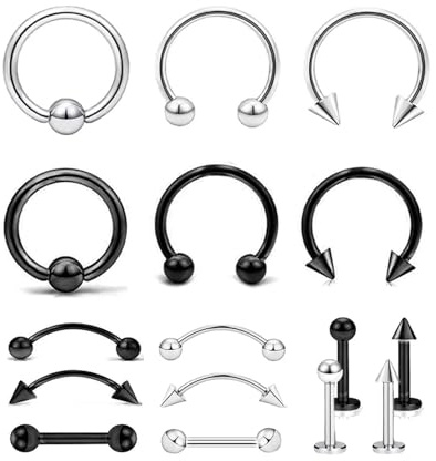KGDUYC 8 paia di piercing a ferro di cavallo, piercing per setto nasale, 16 g, 1,2 x 8 x 3 mm, piercing per labbra, trago, helix, orecchio, capezzolo, lingua, per uomo e donna