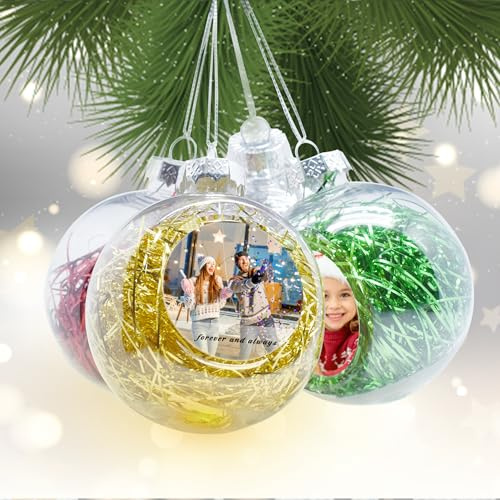 Personalisierte Weihnachtskugeln, Klares Personalisierte Weihnachtskugeln mit Foto und Namen für Weihnachtsbaum, Weihnachtsdekoration, Mama, Papa, Kinder, Haustiere