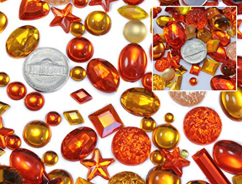 Orangene Bastelsteine in Großpackung, Hyazinthe, Topas, Acryl, flache Rückseite, verschiedene Größen und Formen, Cosplay-Verzierungen, Juwelen für Schmuck, Großpackung (180 g)