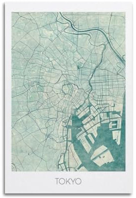 qiyan Poster decorativo da parete con mappa del Giappone di Tokyo in stile vintage, poster decorativo su tela e stampa artistica moderna per la camera da letto (60 x 90 cm)
