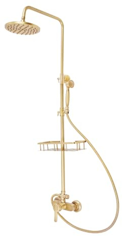 Duschsäule aus Messing, Retro, mit Mischbatterie, Duschsystem, Messing, Antik-Optik, Wandmontage, Duschset, verstellbar, Höhe 85 – 132 cm
