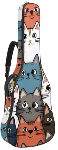 KengjuTesu 43 Zoll Akustikgitarre Softcase mit Rucksackgurt und 2 Taschen Katzengesicht, keine Polsterung, Rucksack Wasserdicht Oxford Tuch Bassgitarre Gigbag für Konzertgitarre, mehrfarbig,