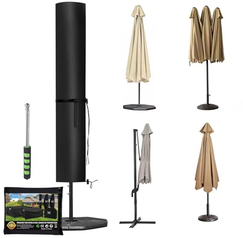 PATWING Housse Parasol Deporte 600D Oxford Imperméable，Noir：265x70x70cm | Avec Tige De Support, Résistante Aux Intempéries, Anti-Poussière, Coupe-Vent, Pour Parasols Déportés Extérieurs