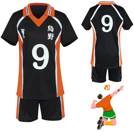 Bocguy Haikyuu Cosplay, Karasuno Trikot, Anime Cosplay Herren, Anime Kostüm, Haikyuu Volleyball Jersey, Karasuno Uniform Shirt & Shorts Shouyou Hinata Costume für Cosplayshow Halloween Karneval