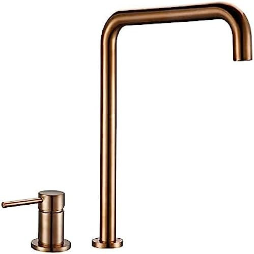 Miscelatore per lavello da Cucina con Maniglia Singola, Doppio Foro, in Ottone, per lavabo da appoggio, Oro Rosa Opaco Spazzolato