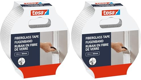 tesa Glasfaserband - Reparaturband aus Glasfaser zum Reparieren, Abdichten und Abdecken - für raue und glatte Oberflächen - reißfest - 20 m x 50 mm (Packung mit 2)