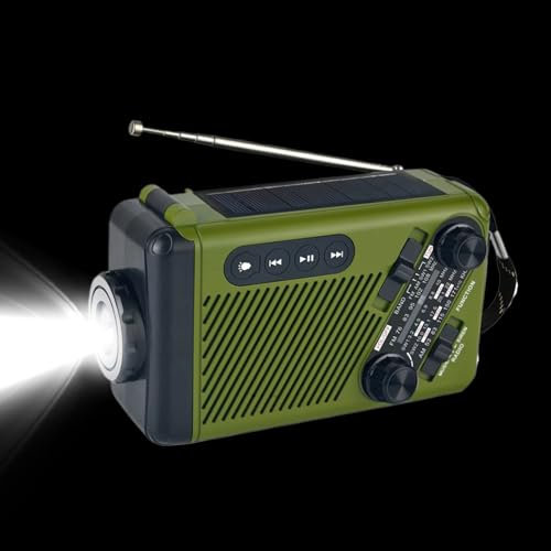 Radio De Emergencia Portátil, FM/Am Emergencys Radio con Solar RecargableRadio De Dinamo con Manivela con Linterna LED, RadioSolar Y A Pilas con Banco De Energía De 1200 MAh, Manivela, Linterna, SOS