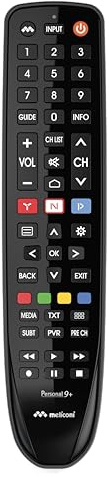 Meliconi Gumbody Personal 9+, Télécommande pour TV Hisense | avec Revêtement Antichoc en Caoutchouc, Forme ergonomique, prête à l’emploi, sans programmation, fonction Learn