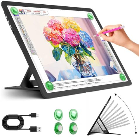 Zocelight Bloc lumineux A4 rechargeable avec support intégré, table lumineuse magnétique super lumineuse avec boutons physiques, boîte lumineuse sans fil pour traçage, tableau lumineux pour peinture