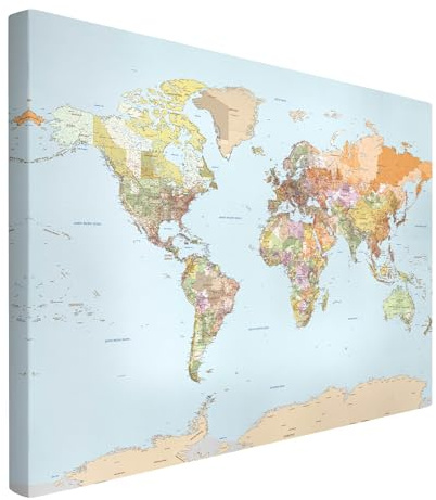 micasia Leinwandbild Weltkarte Bild Leinwand Wanddeko - Made in Germany - Landkarte Wandbild Modern bunt Wohnzimmer Schlafzimmer Canvas 6124 (180x120cm)