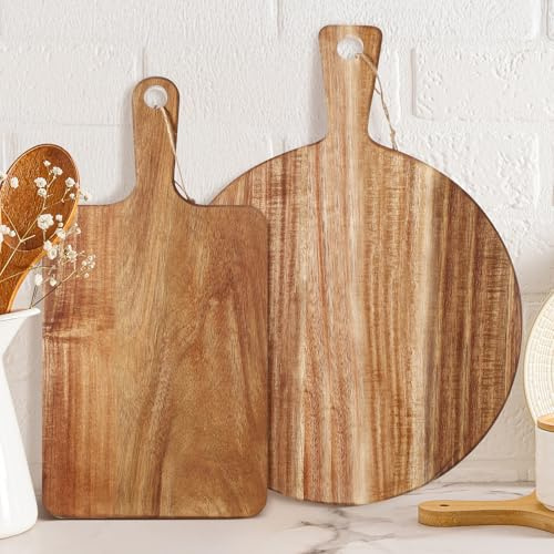 Hsei Lot de 2 planches à découper en bois d'acacia pour charcuterie, vibrantes, 34,8 x 17,8 cm